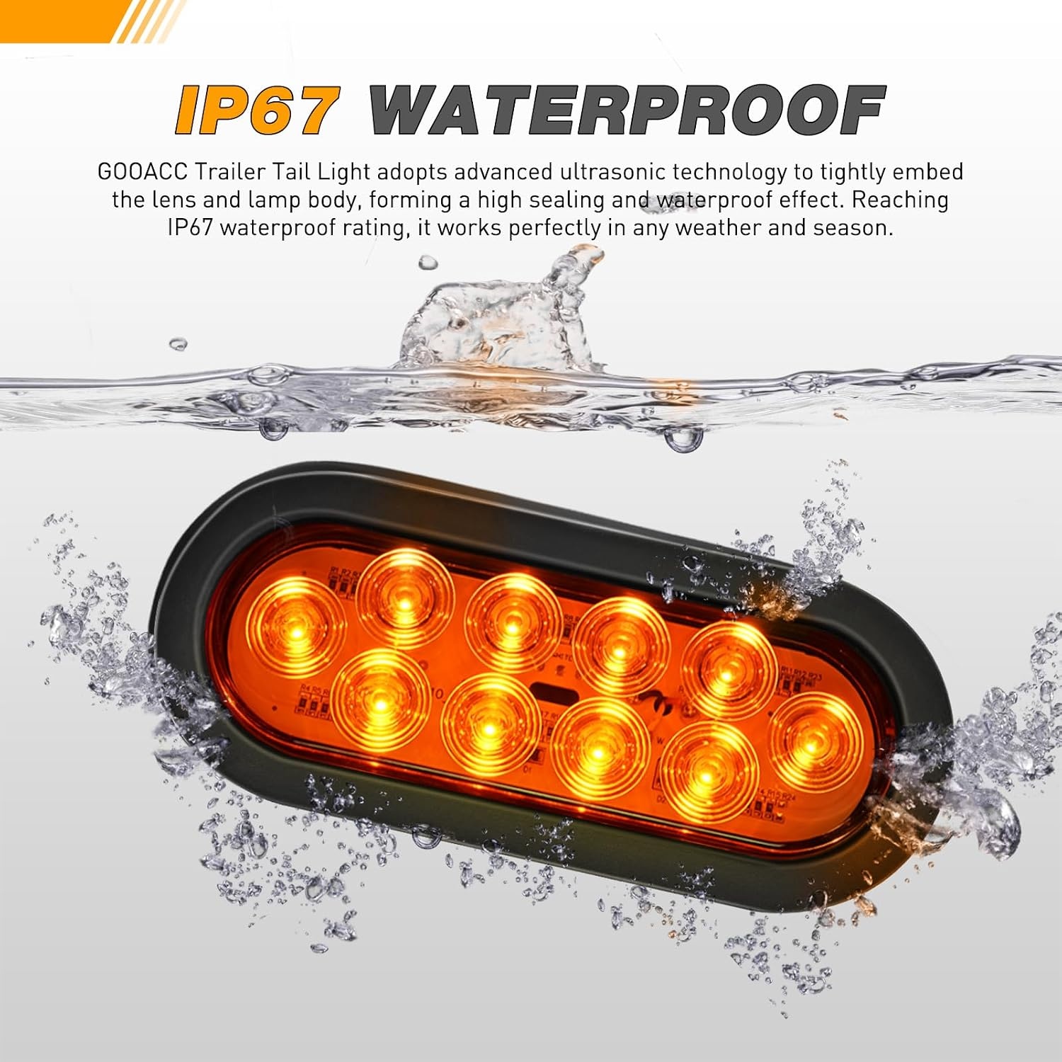 image:imageGOOACC 6Inch Oval Trailer Tail Light 2PCS 10LED Amber Turn Signals LightsAmber 2Pcs