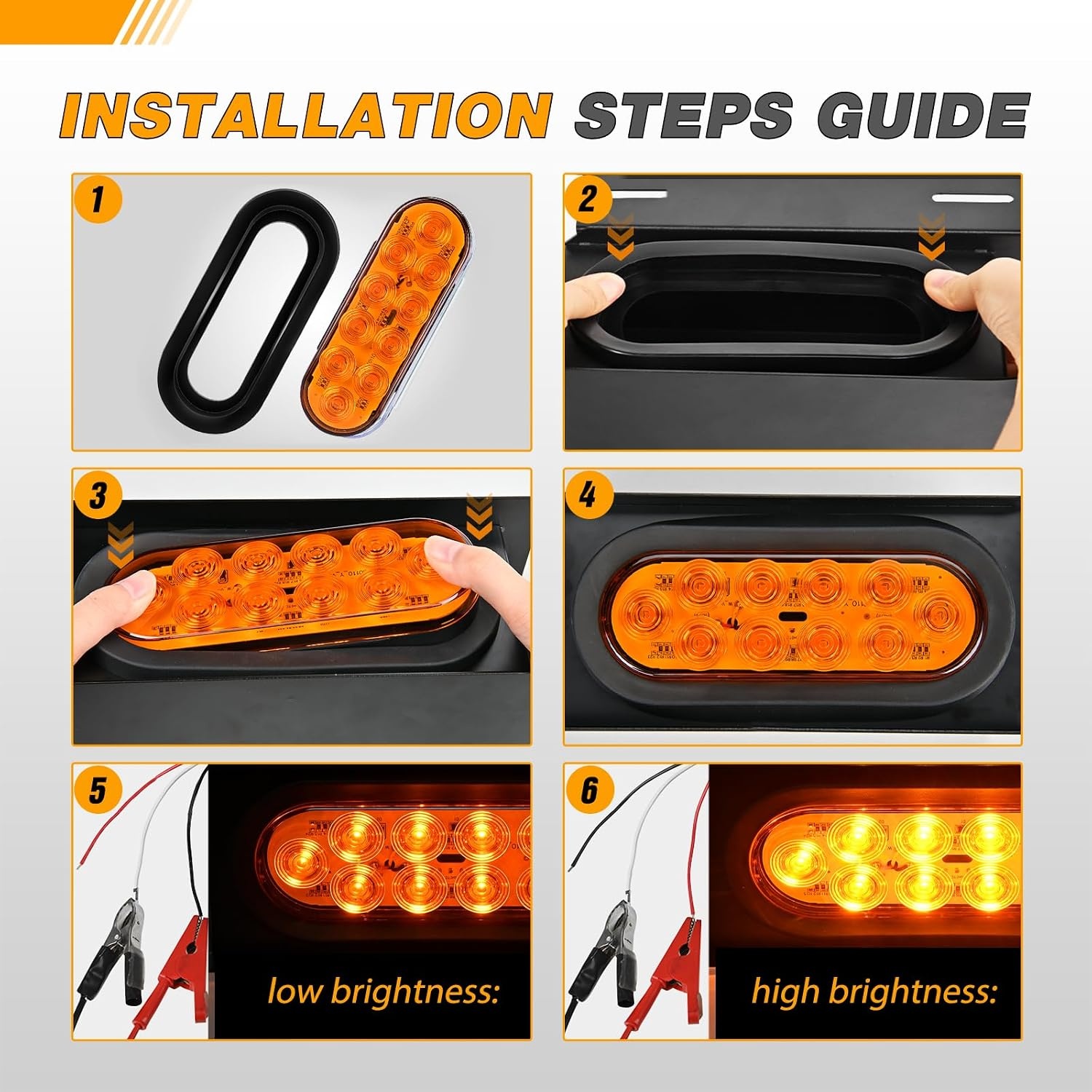 image:imageGOOACC 6Inch Oval Trailer Tail Light 2PCS 10LED Amber Turn Signals LightsAmber 2Pcs