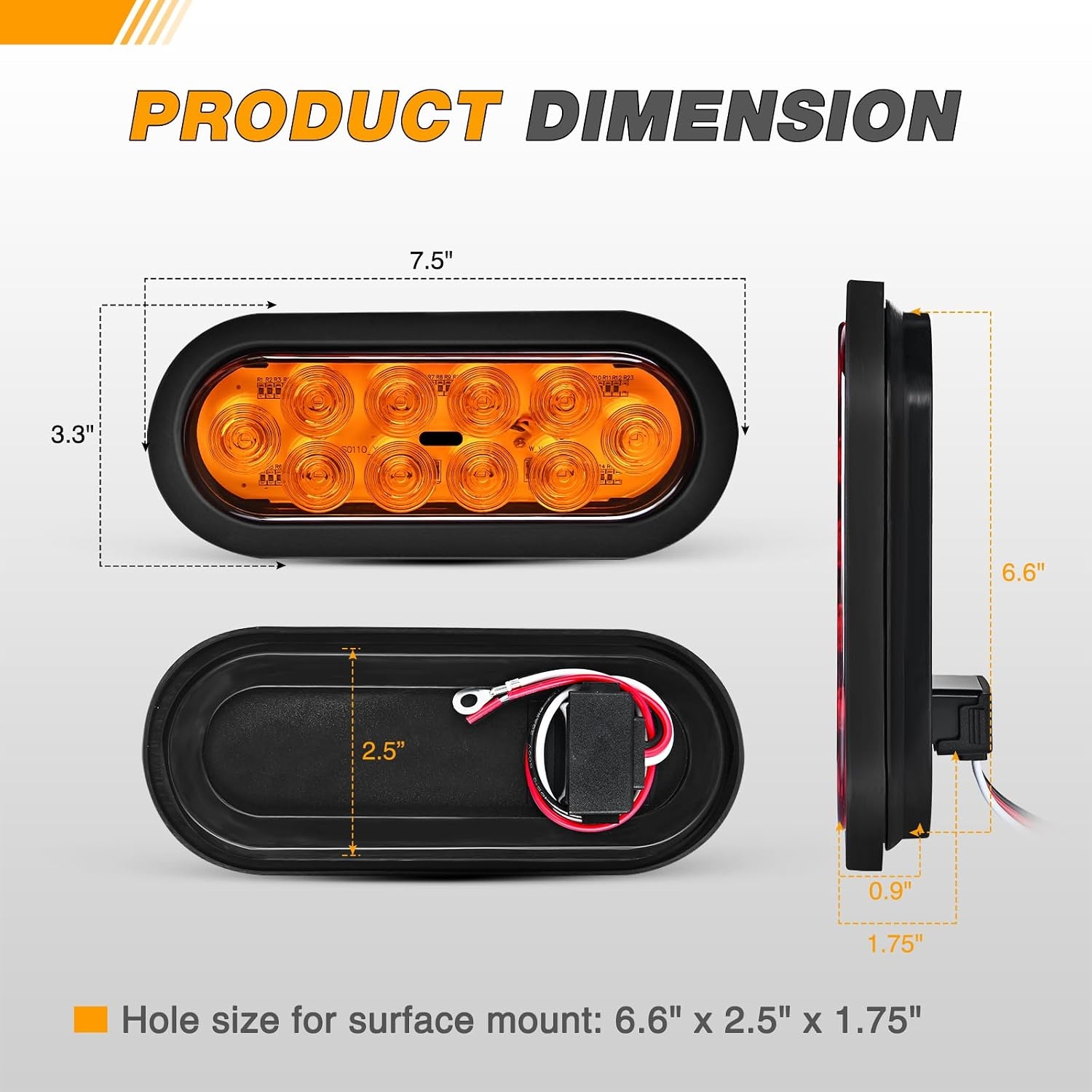 image:imageGOOACC 6Inch Oval Trailer Tail Light 2PCS 10LED Amber Turn Signals LightsAmber 2Pcs