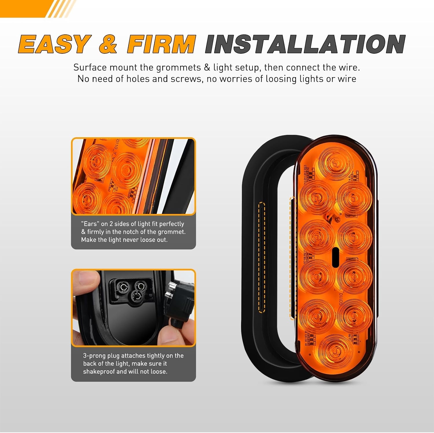 image:imageGOOACC 6Inch Oval Trailer Tail Light 2PCS 10LED Amber Turn Signals LightsAmber 2Pcs