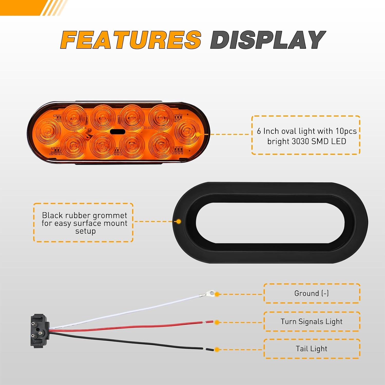 image:imageGOOACC 6Inch Oval Trailer Tail Light 2PCS 10LED Amber Turn Signals LightsAmber 2Pcs