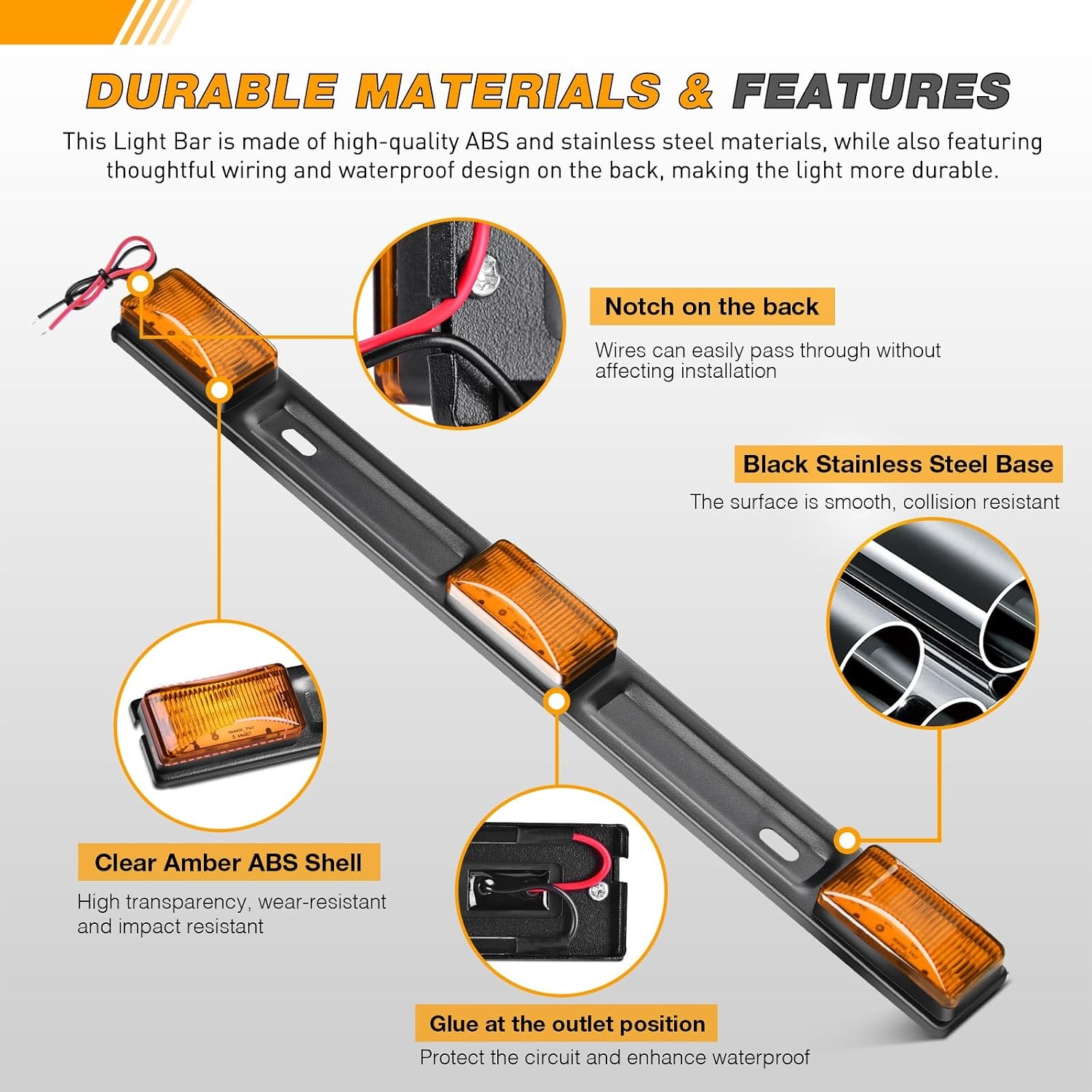 image:imageGOOACC 9LED Marker ID Bar 1PC 142Inch AmberAmber 9LED Marker ID Bar