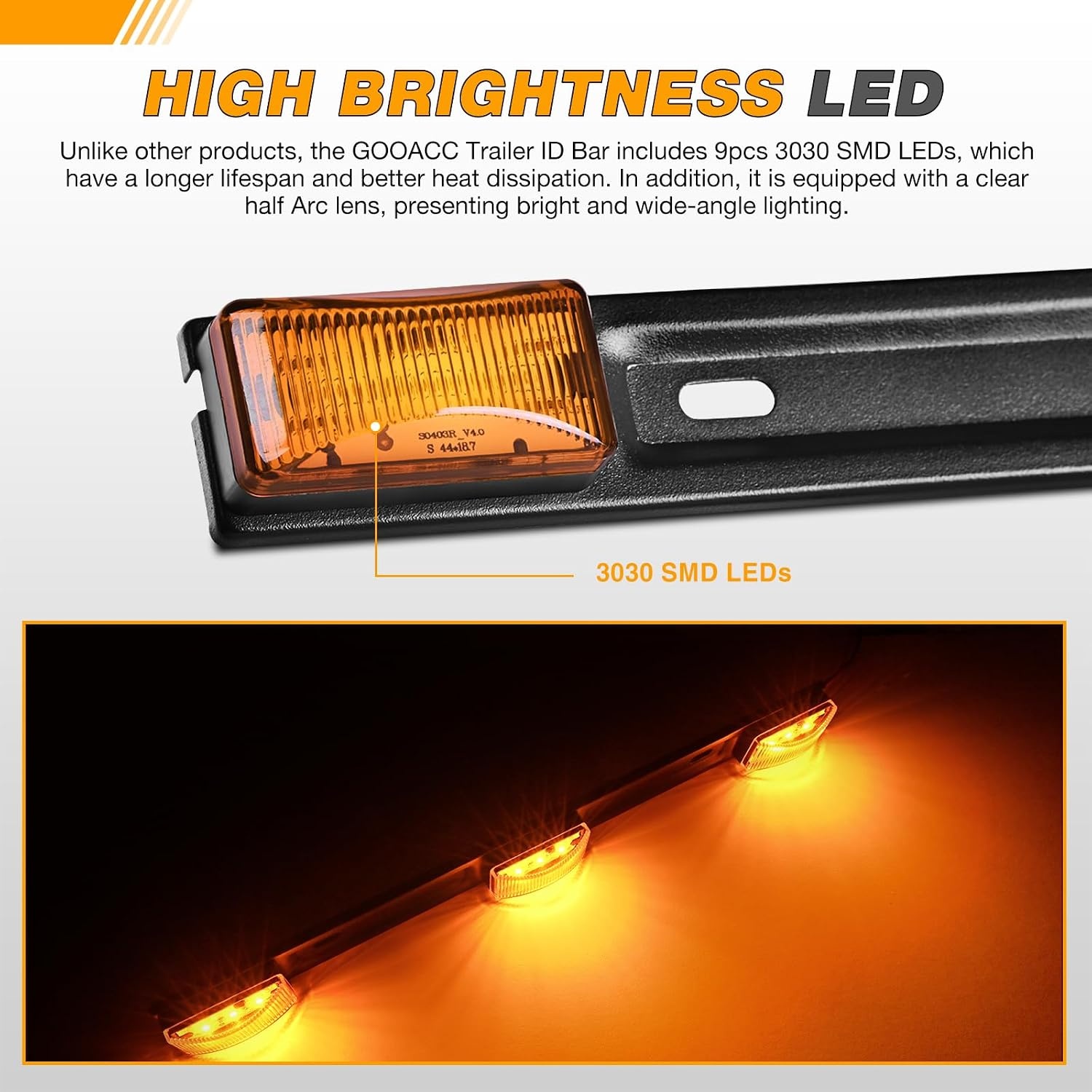 image:imageGOOACC 9LED Marker ID Bar 1PC 142Inch AmberAmber 9LED Marker ID Bar