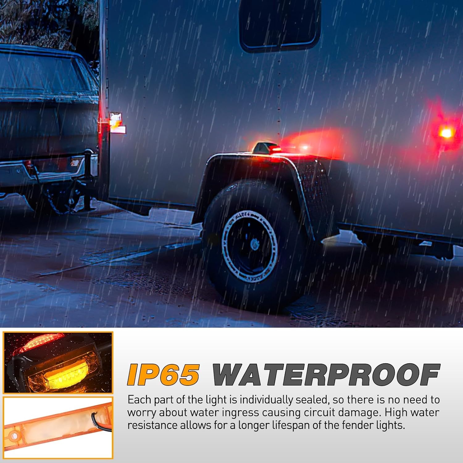 image:imageGOOACC LED Fender Pedestal Light 2PCS 14 Diodes Red AmberRedAmber Fender Marker Light 4PCS