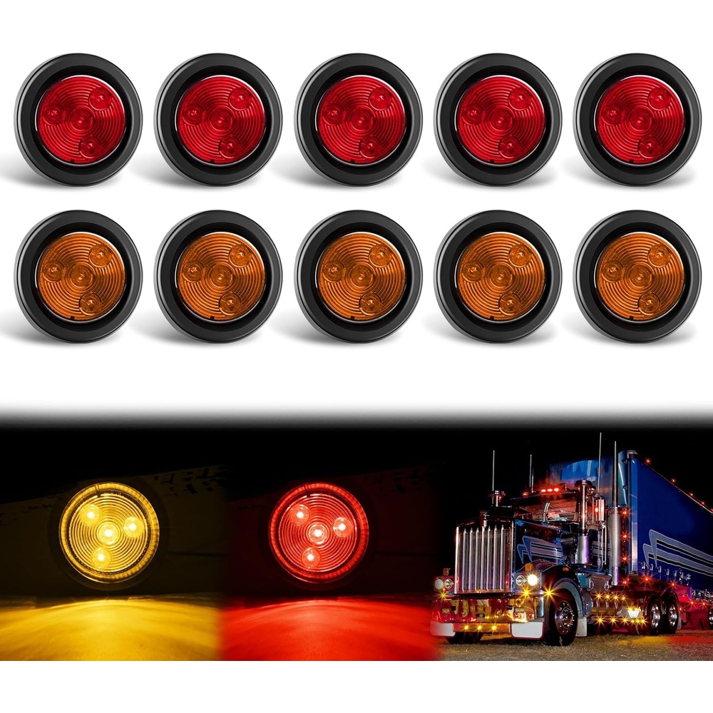 image:imageGOOACC 2Inch Round Side Marker Light 5PCS Amber 4LEDRedAmber 10PCS