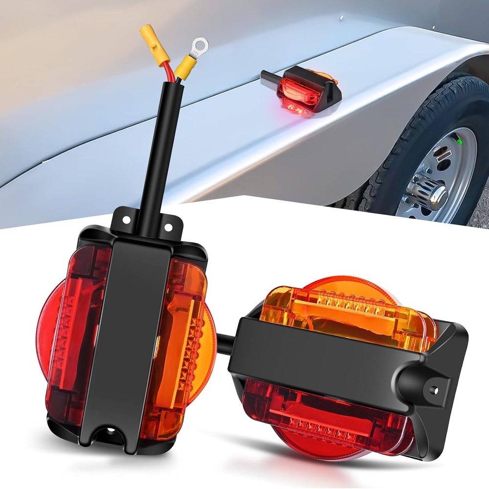 image:imageGOOACC 2Inch Round Side Marker Light 5PCS Amber 4LEDRedAmber Fender Marker Light 4PCS