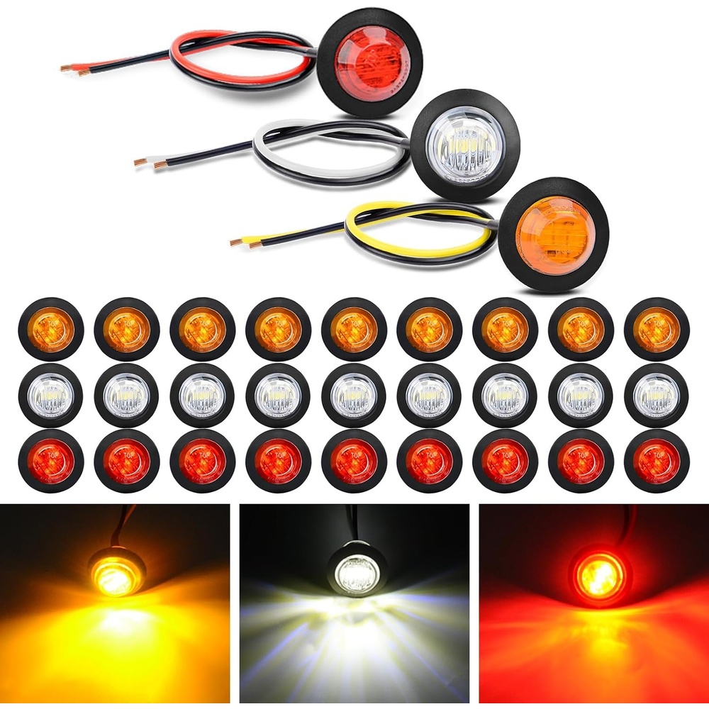 image:imageGOOACC 34 Inch Bullet Side Marker Light 10PCS AmberRedAmberWhite 30PCS