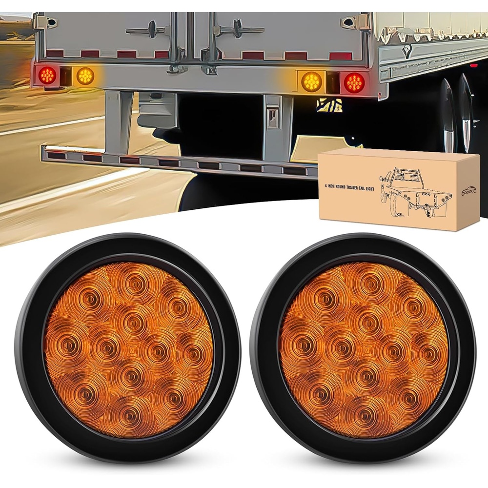 image:imageGOOACC 4 Inch Round Trailer Tail Light 2 PCS 12 LED AmberAmber 12Led 2Pcs