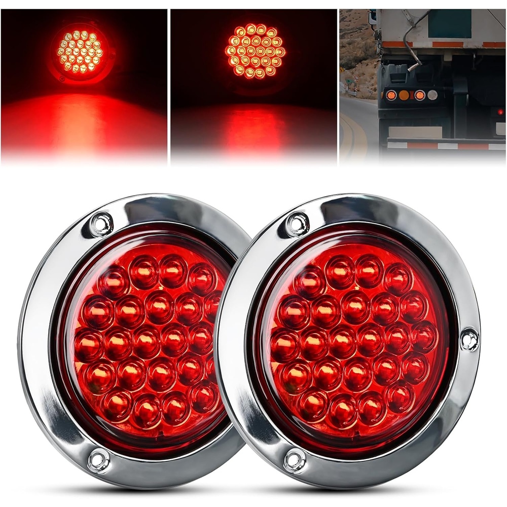 image:imageGOOACC 4 Inch Round Trailer Tail Light 2 PCS 12 LED AmberRed 24Led 2Pcs Screws