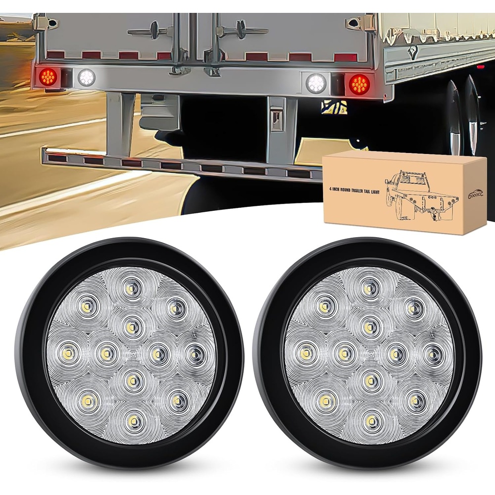 image:imageGOOACC 4 Inch Round Trailer Tail Light 2 PCS 12 LED AmberWhite 12Led 2Pcs