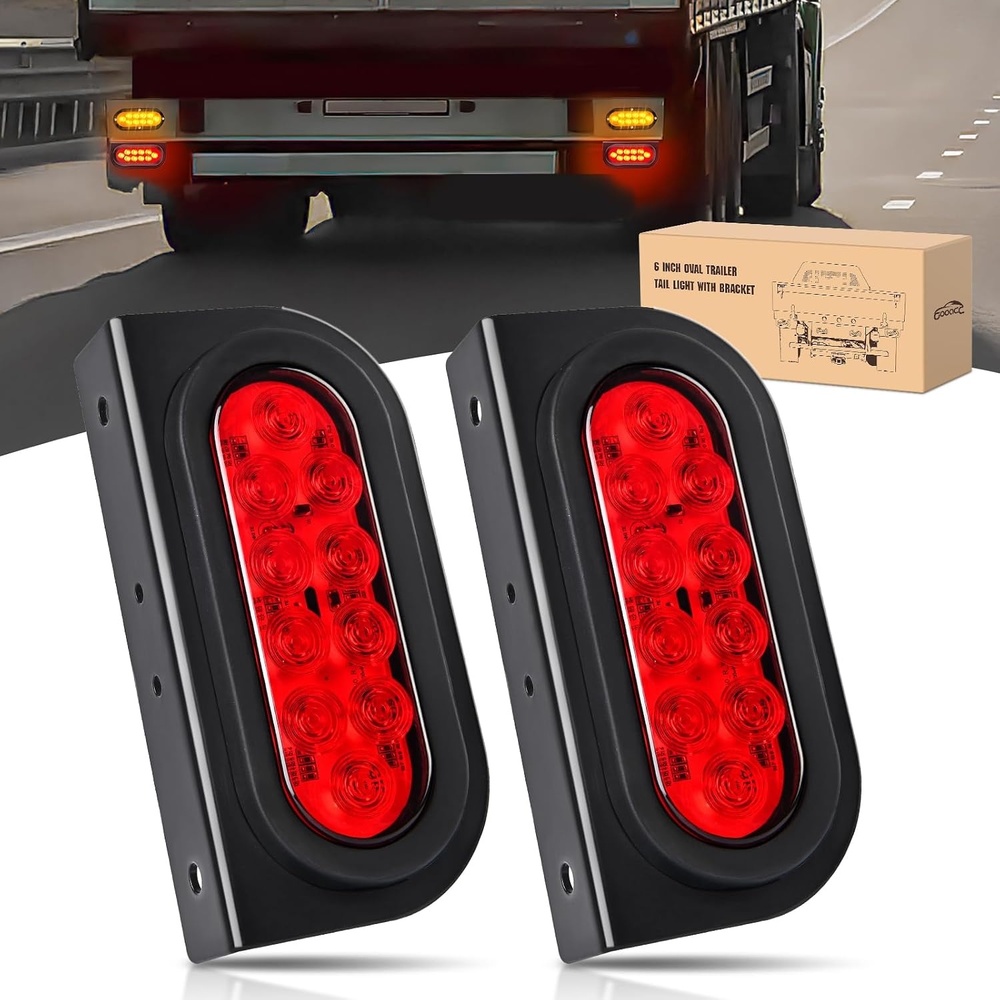image:imageGOOACC 6Inch Oval Tail Light 2PCS Red 10LED Stop Brake Turn LightsRed Brackets 2pcs