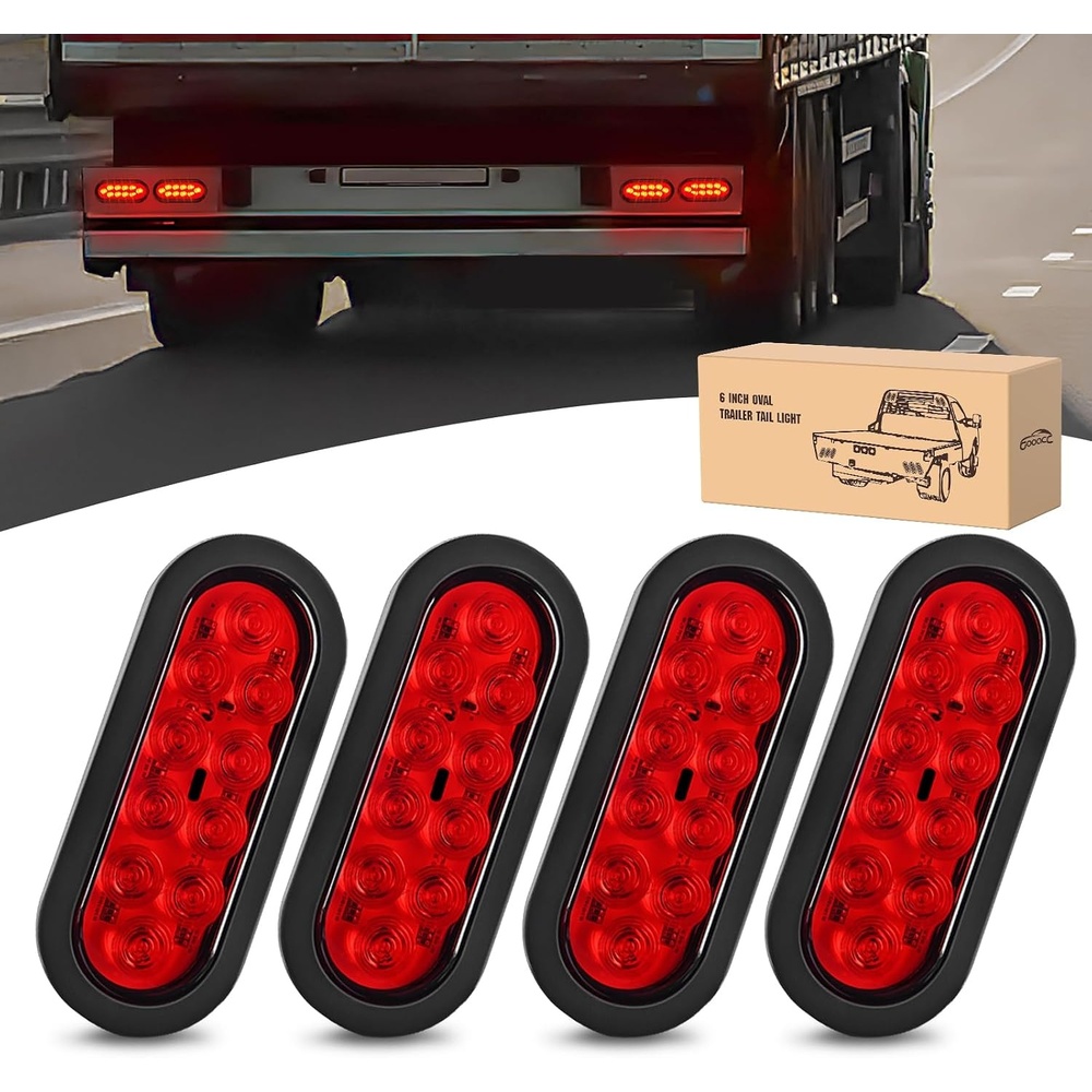 image:imageGOOACC 6Inch Oval Tail Light 2PCS Red 10LED Stop Brake Turn LightsRed 4Pcs