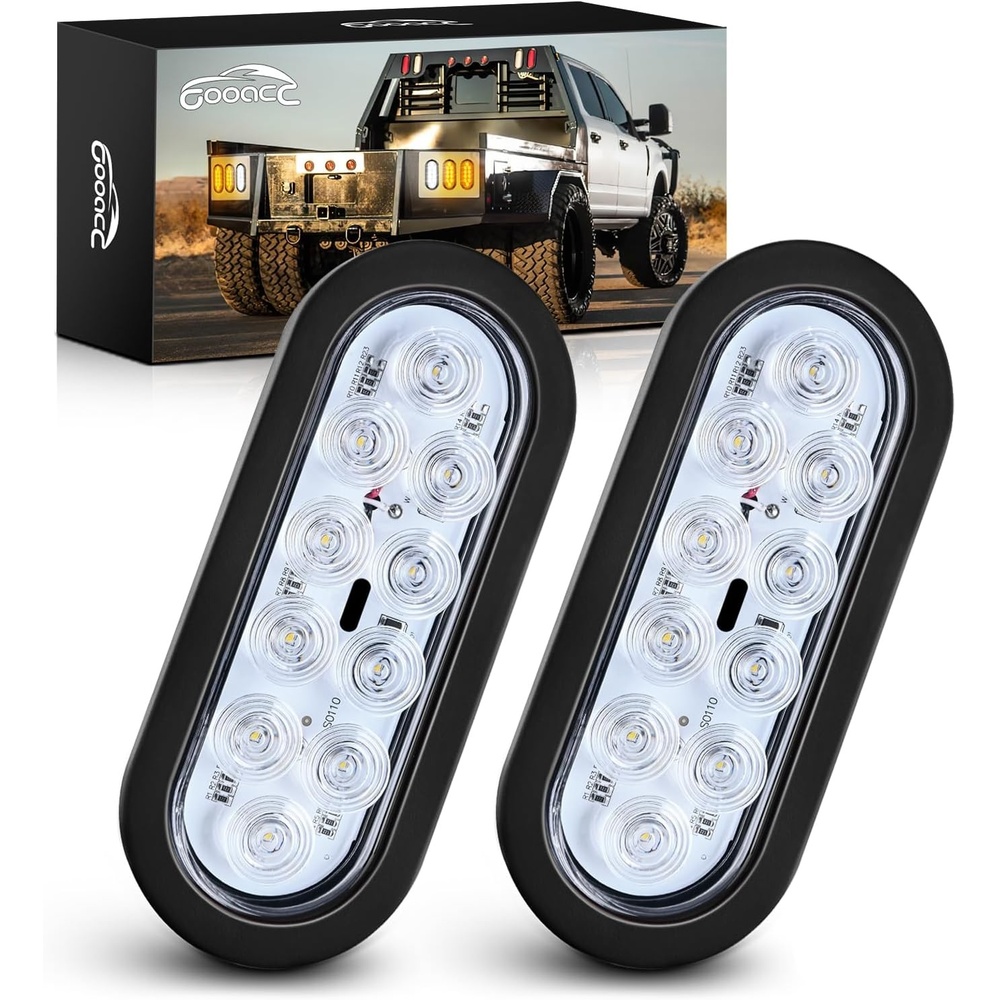 image:imageGOOACC 6Inch Oval Tail Light 2PCS Red 10LED Stop Brake Turn LightsWhite 2Pcs
