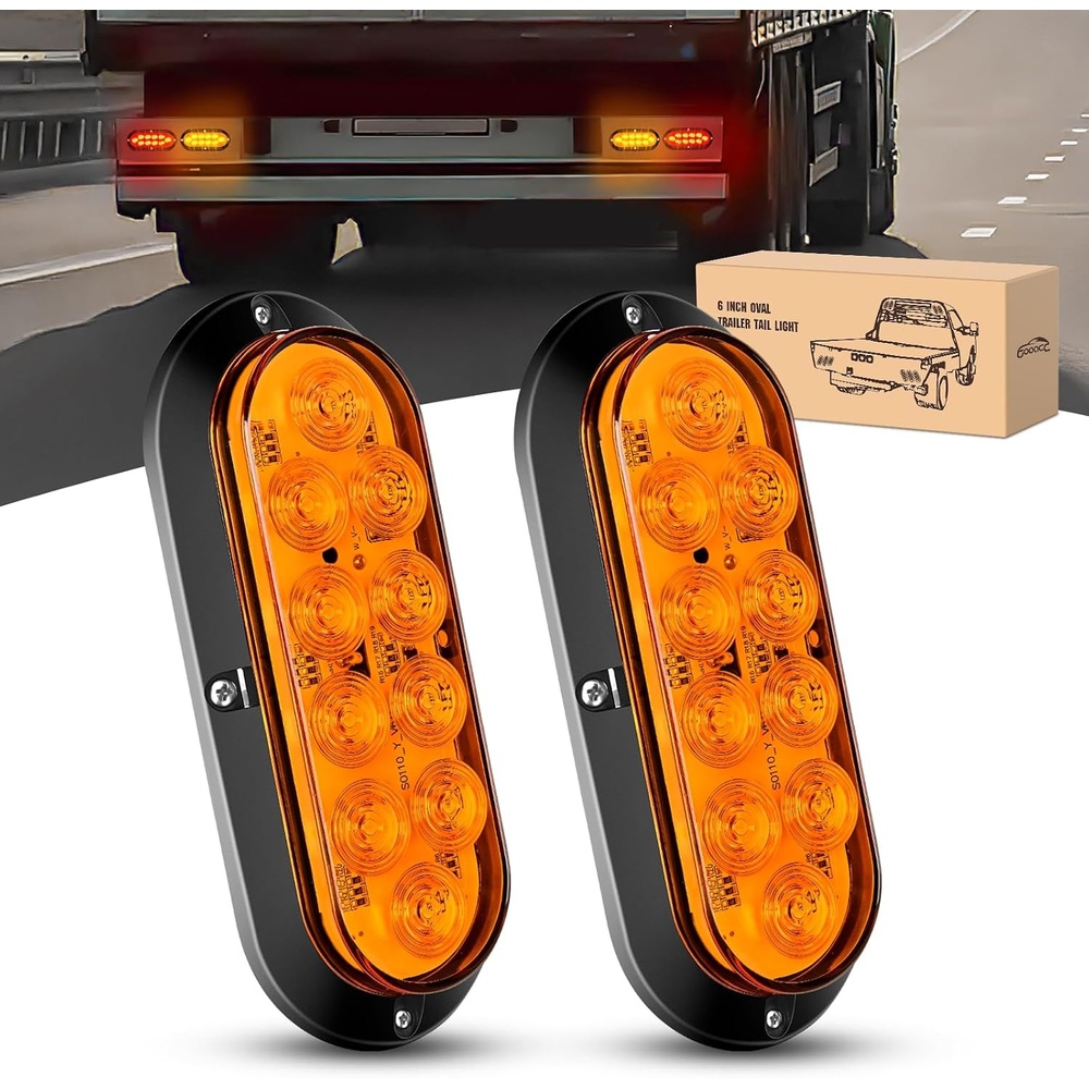 image:imageGOOACC 6Inch Oval Trailer Tail Light 2PCS 10LED Amber Turn Signals LightsAmber 2Pcs Screws