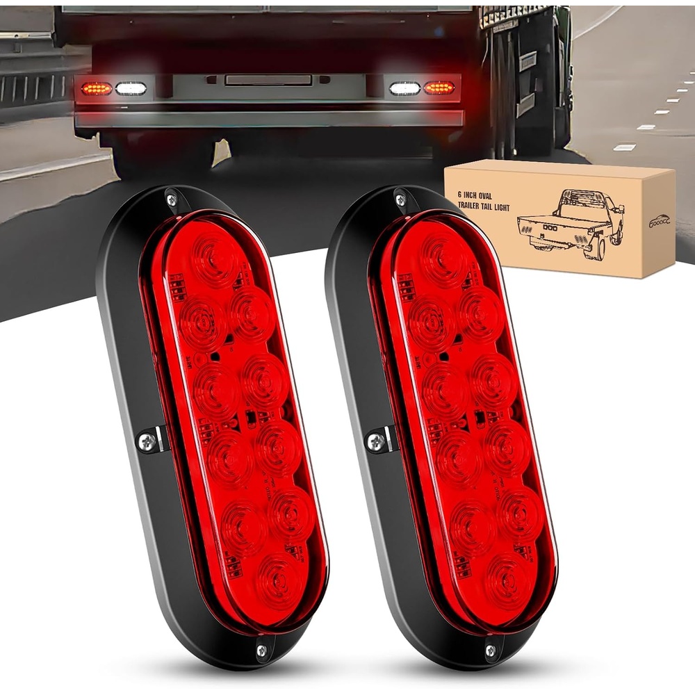 image:imageGOOACC 6Inch Oval Trailer Tail Light 2PCS 10LED Amber Turn Signals LightsRed 2Pcs Screws