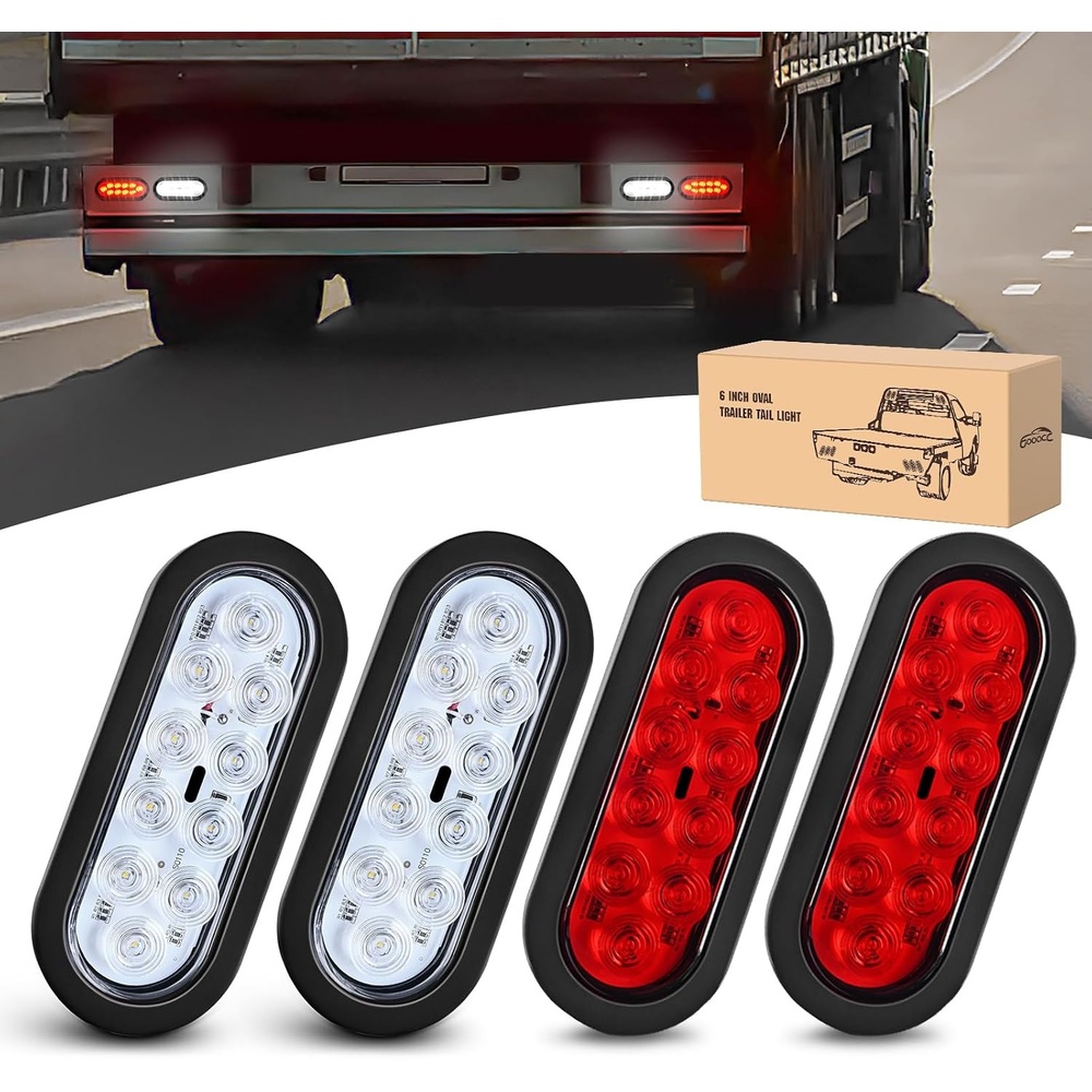 image:imageGOOACC 6Inch Oval Trailer Tail Light 2PCS 10LED Amber Turn Signals LightsRedWhite 4Pcs