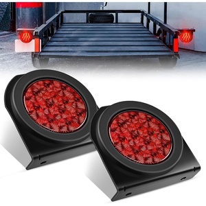 GOOACC 4 Inch Round Trailer Tail Light 2 PCS 12 LED Amber(Red + Brackets 2pcs)