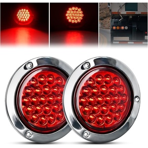 GOOACC 4 Inch Round Trailer Tail Light 2 PCS 12 LED Amber(Red 24Led 2Pcs Screws)