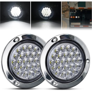 GOOACC 4 Inch Round Trailer Tail Light 2 PCS 12 LED Amber(White 24Led 2Pcs Screws)