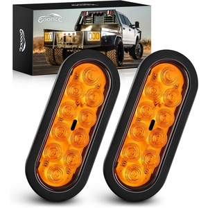 GOOACC 6Inch Oval Tail Light 2PCS Red 10LED Stop Brake Turn Lights(Amber 2Pcs)